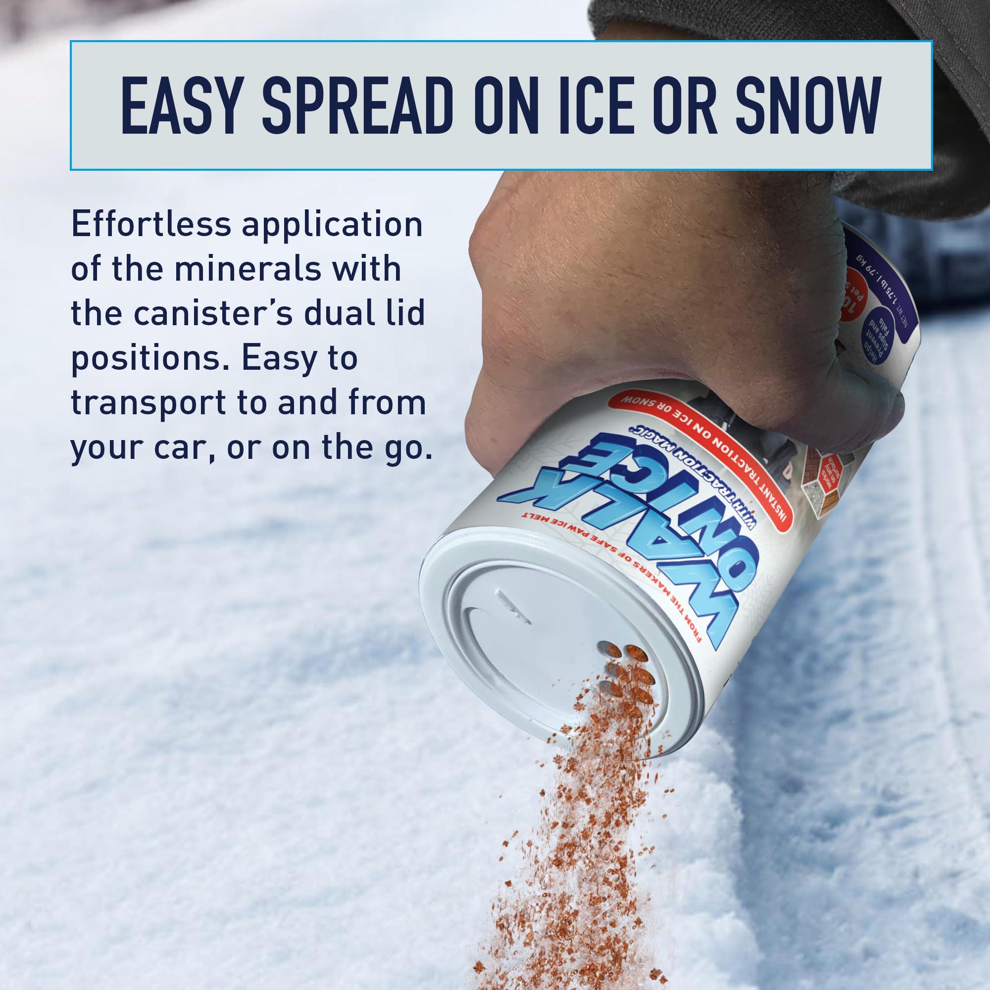 Close-up of Traction Magic granules on ice