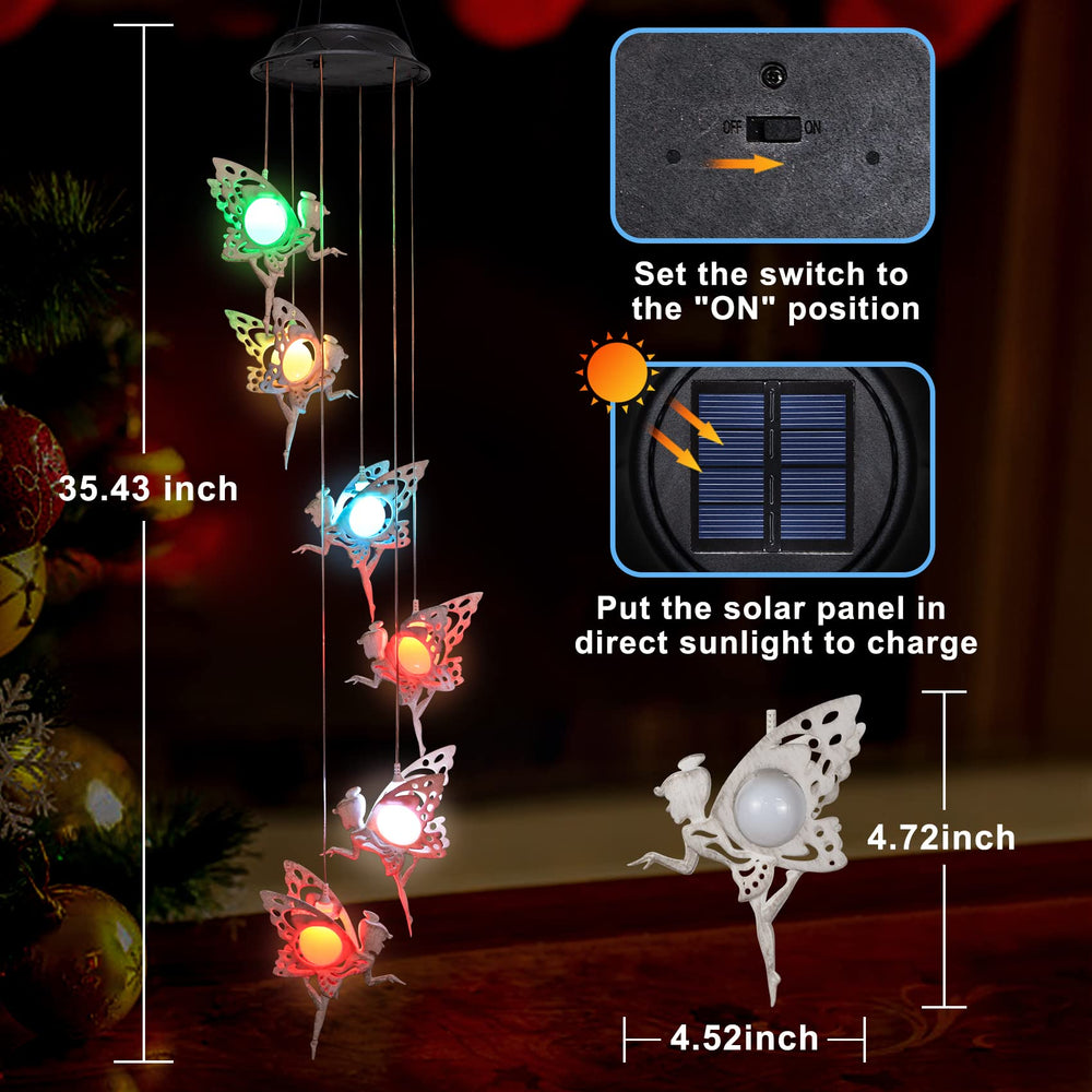 Close-up of Tryme Solar Wind Chimes fairy figures