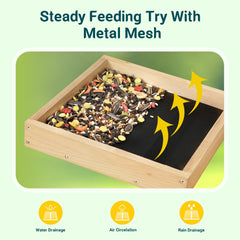 Close-up of TT Nature Bird Feeder with seeds on the platform