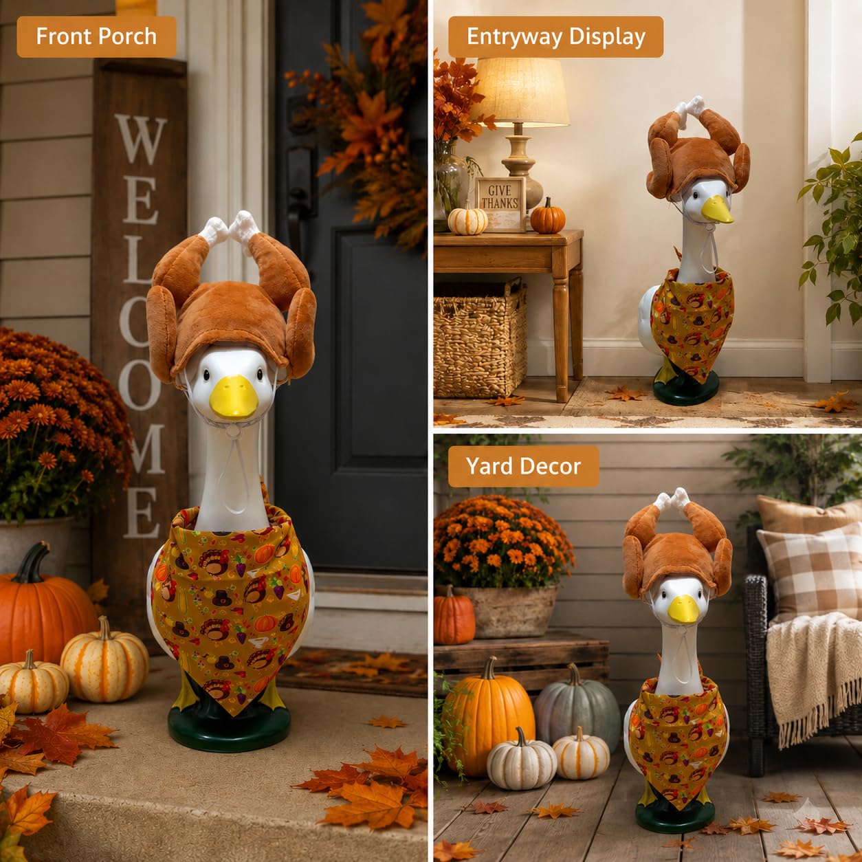 Close-up of turkey leg hat on 23" porch goose outfit