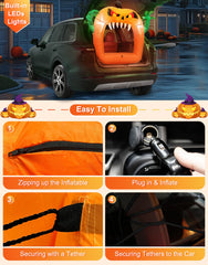 Close-up of TURNMEON inflatable pumpkin with creepy design