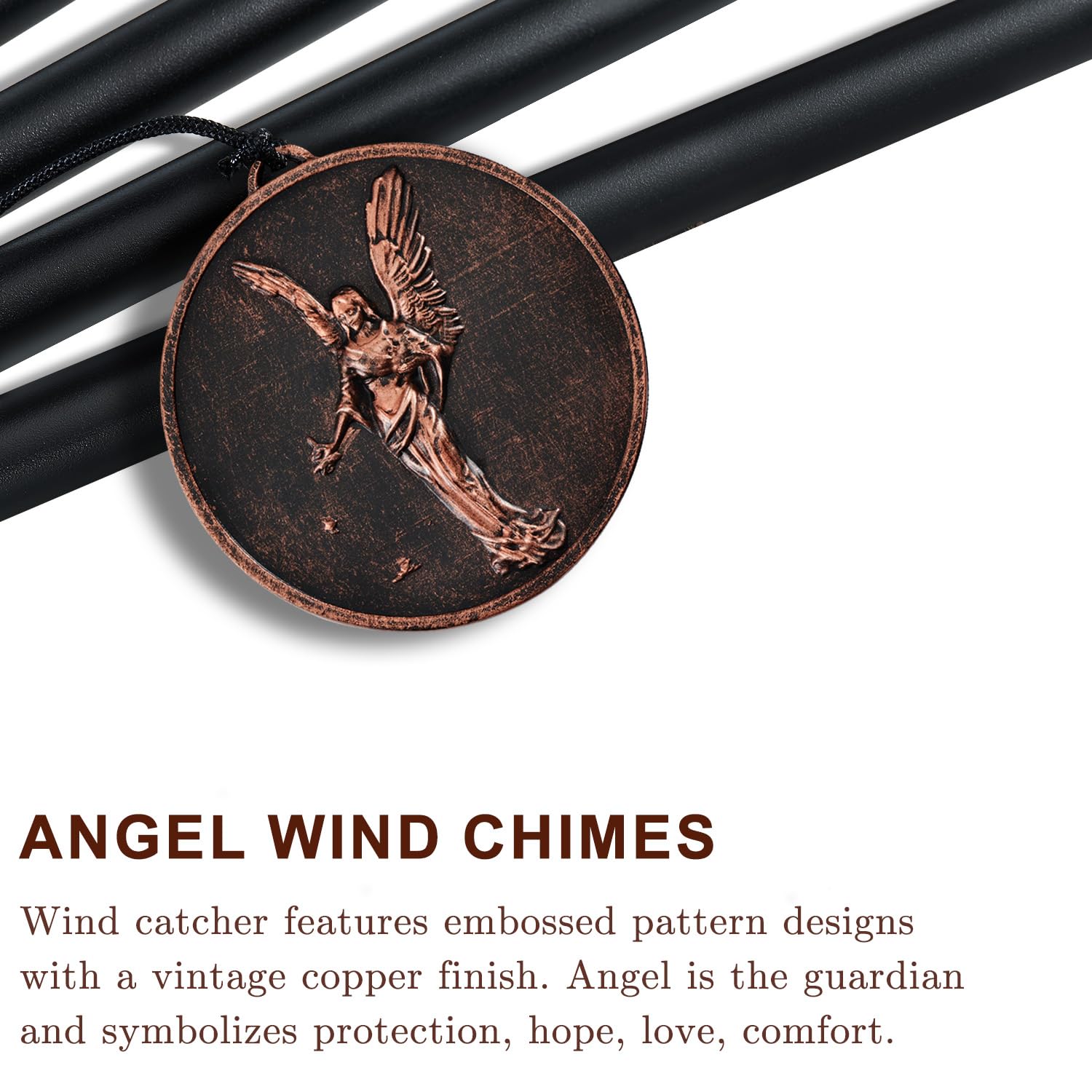 Close-up of twine and metal leaf ornaments included with the wind chimes