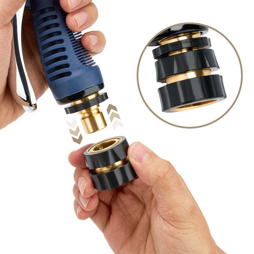Close-up of Twinkle Star aluminum quick connector for hoses