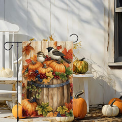 Close-up of two birds on RMXJKIIU Fall Chickadee Garden Flag
