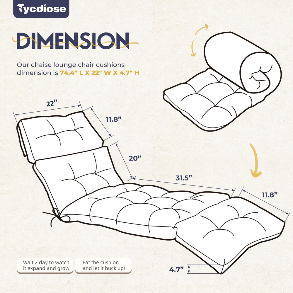 Close-up of Tycdiose Outdoor Chaise Lounge Chair Cushion fabric texture