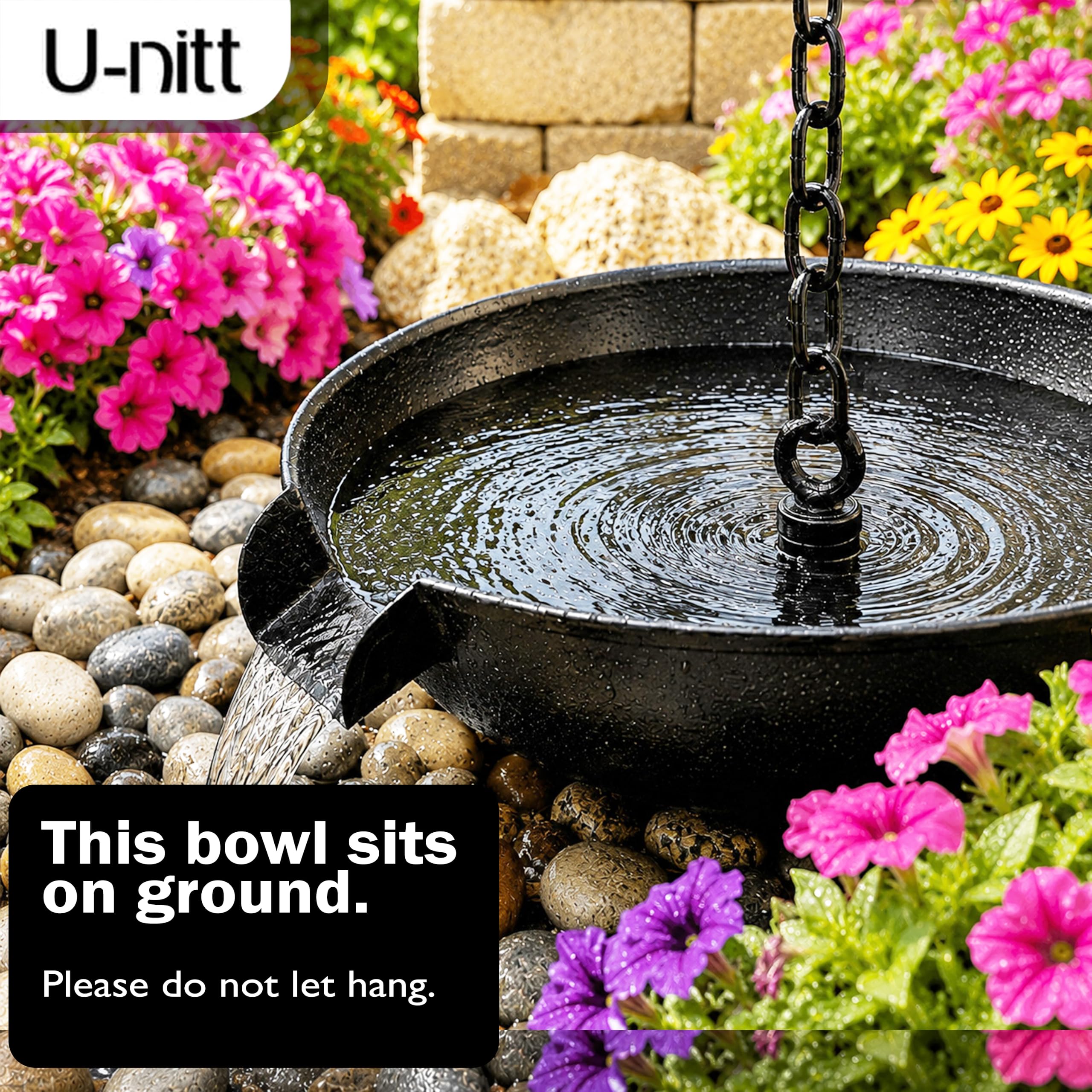 Close-up of U-nitt catch basin's pour spout