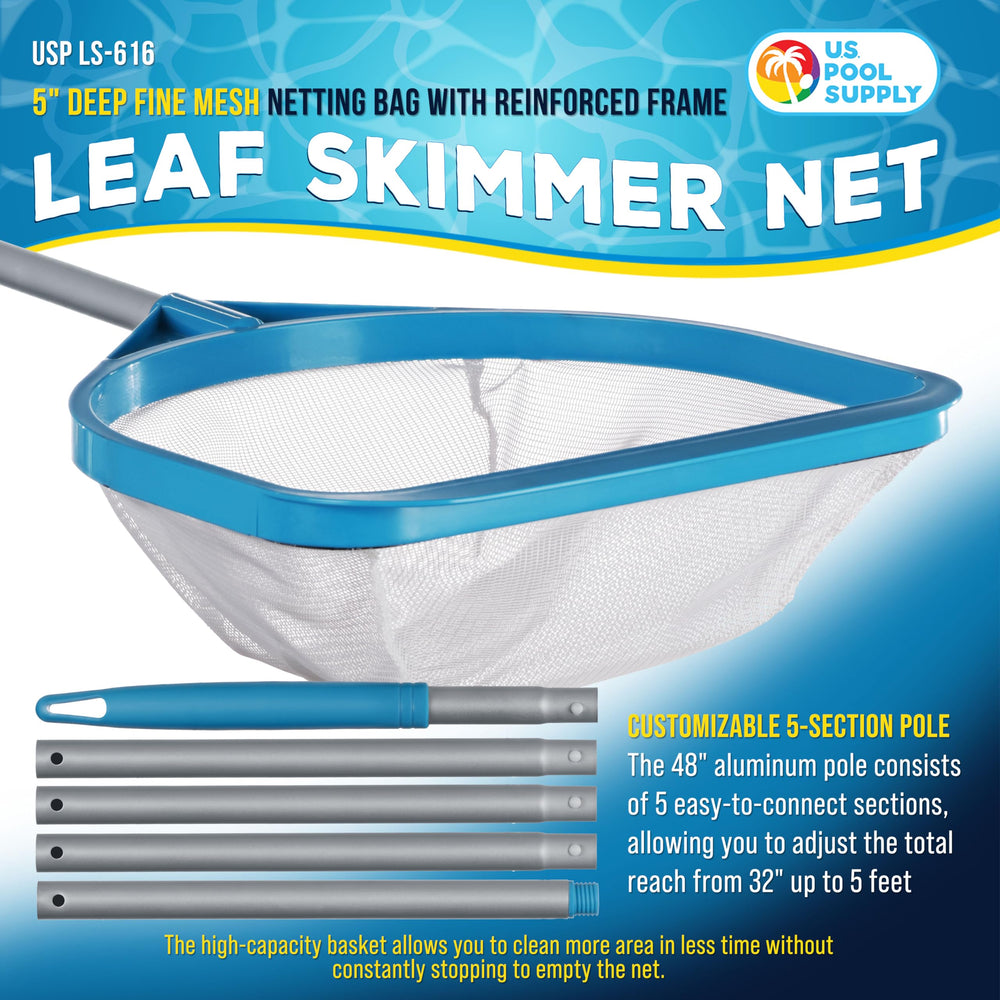 Close-up of U.S. Pool Supply skimmer net's deep fine mesh basket