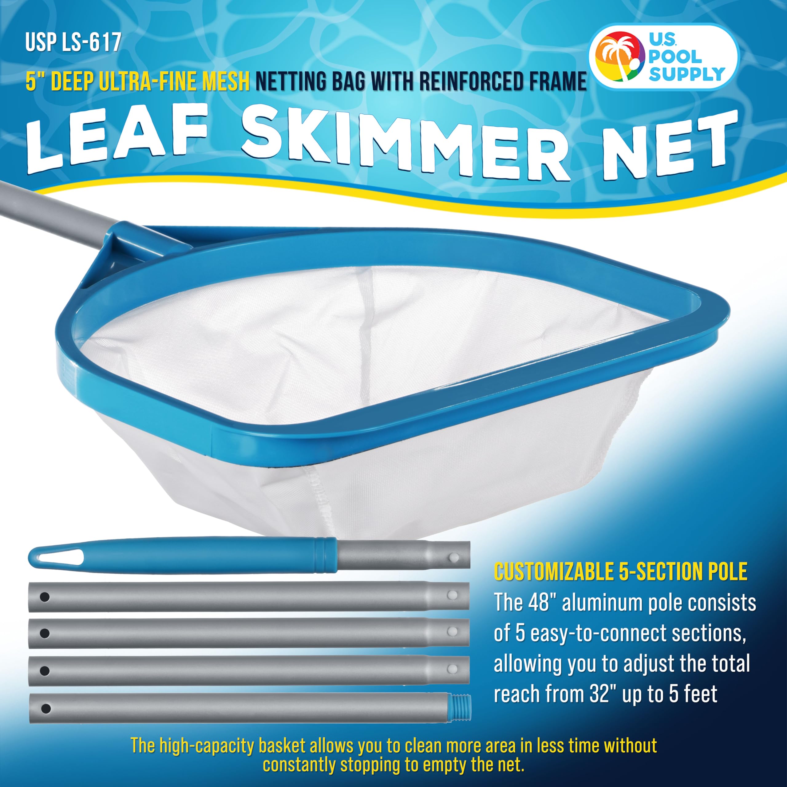 Close-up of U.S. Pool Supply skimmer net's ultra-fine mesh basket
