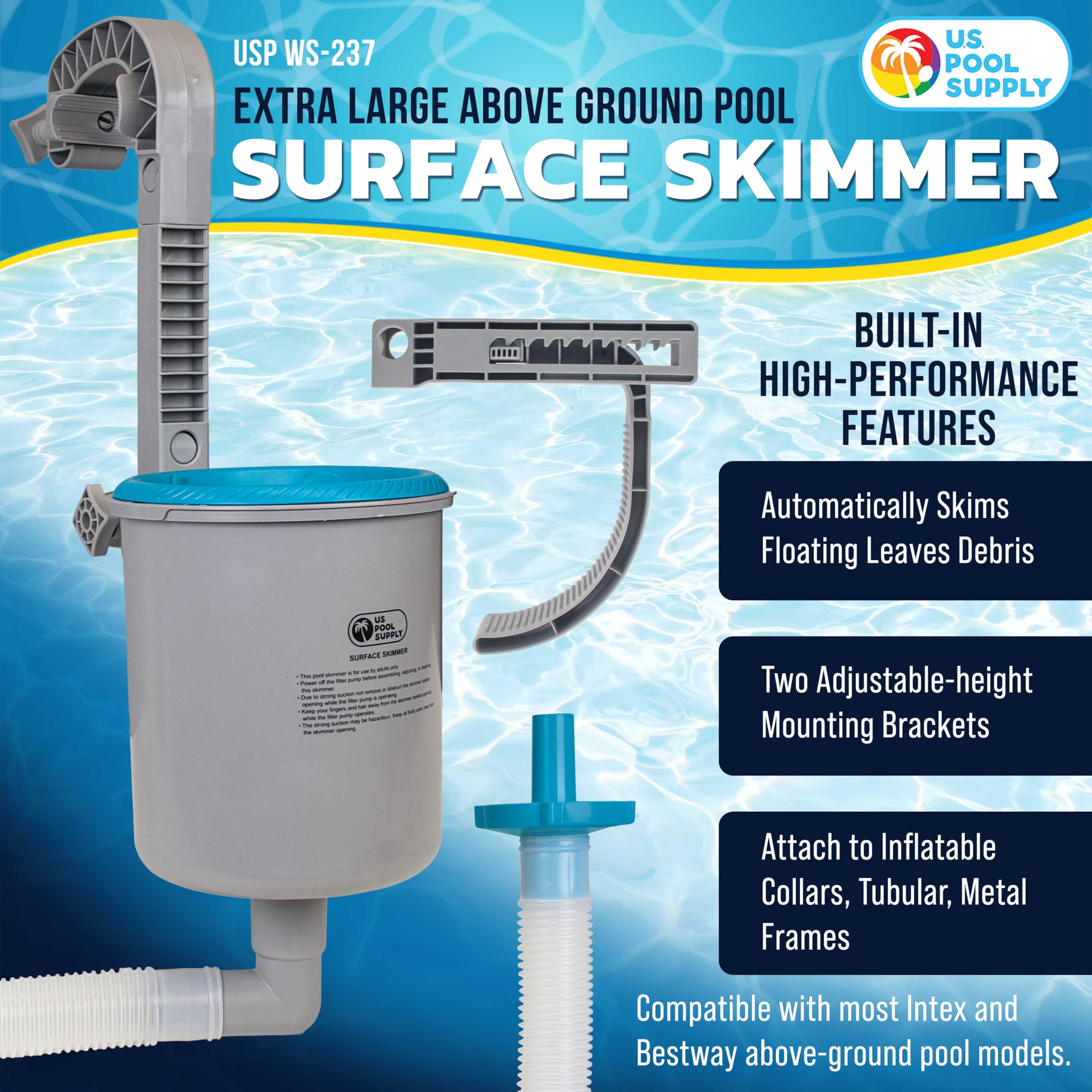 Close-up of U.S. Pool Supply skimmer's extra-large debris basket