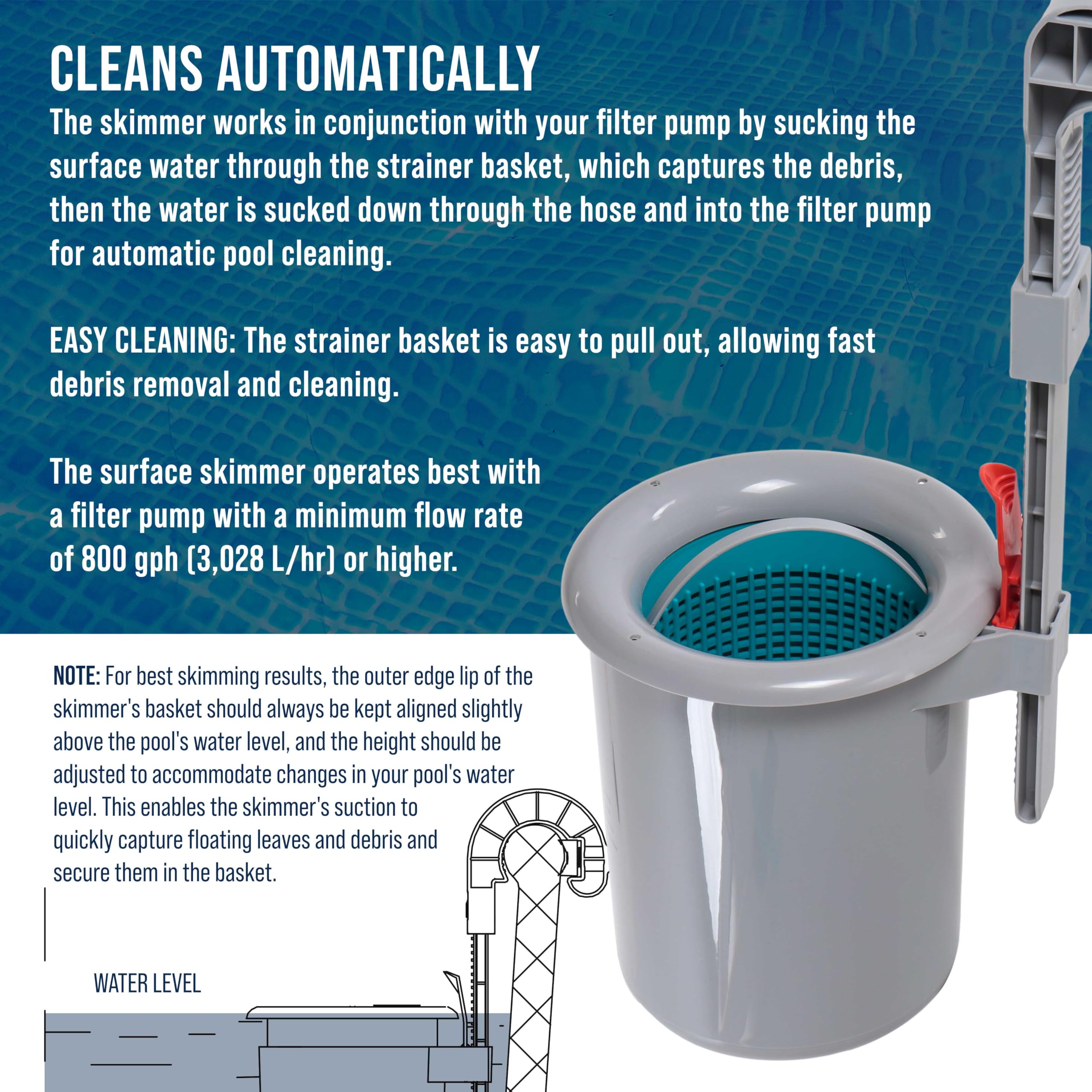 Close-up of U.S. Pool Supply skimmer strainer basket