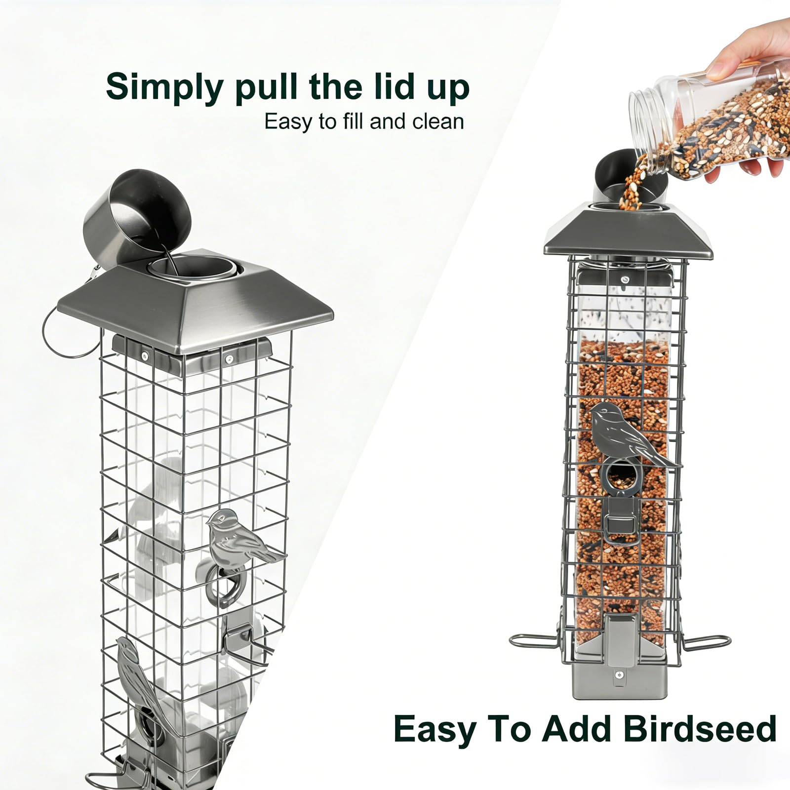 Close-up of U-shaped perches on Henzavk bird feeder