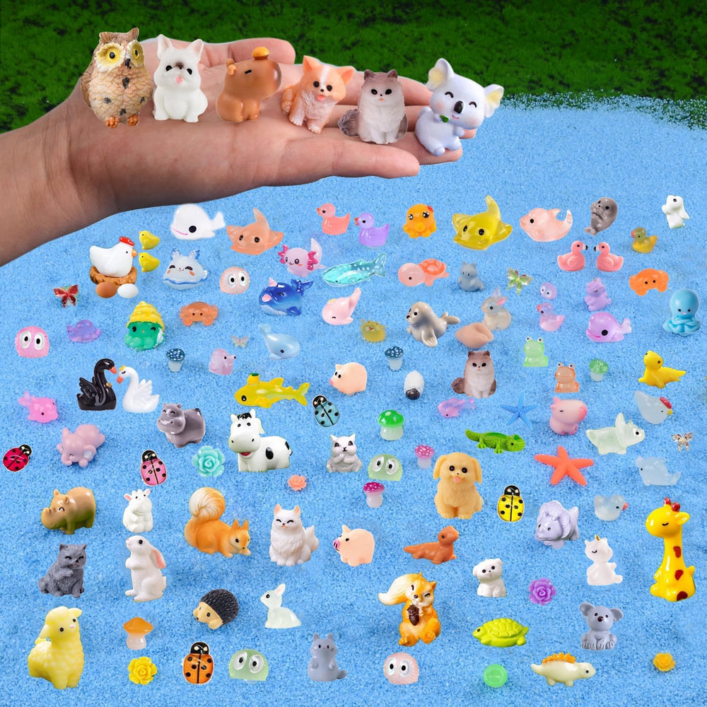 Close-up of U-Zimikee mini animal figurines featuring Corgi and Labrador