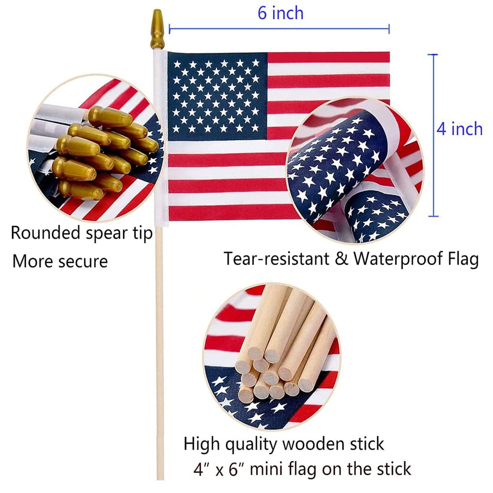 Close-up of Uelfbaby 4x6 inch American flag with kid-safe spear top