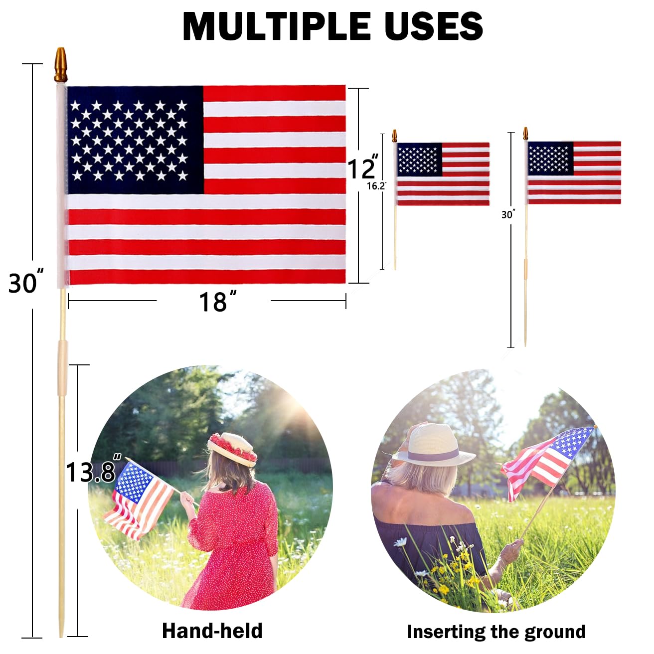 Close-up of Uelfbaby American flag on stick showing spear top