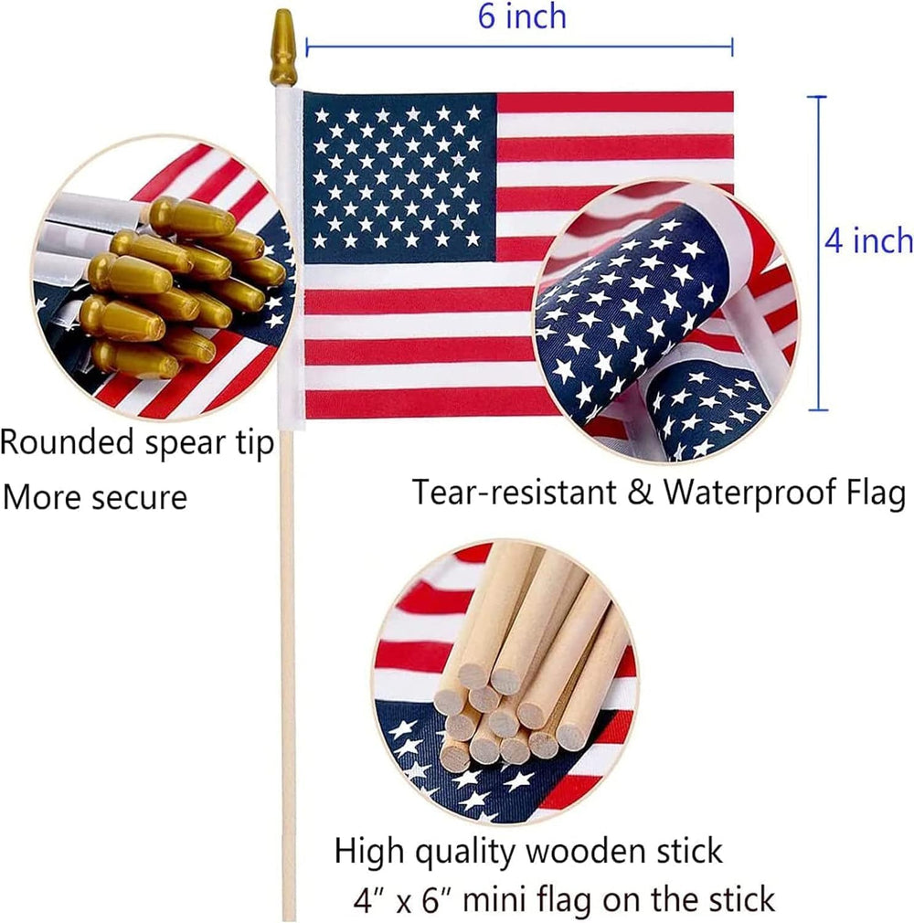 Close-up of Uelfbaby small American flag on 12 inch stick