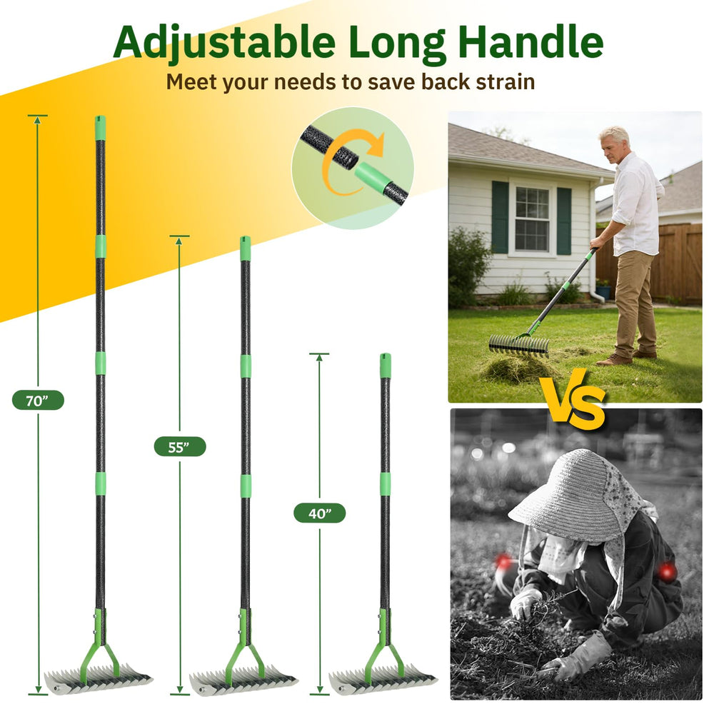 Close-up of UIABOPZ Thatch Rake tines showing dual-side functionality