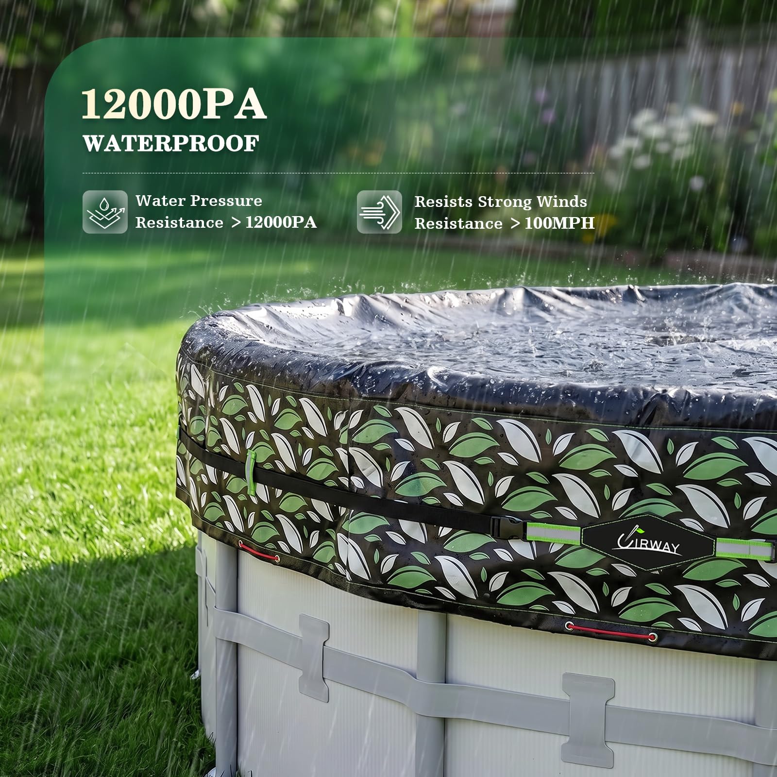 Close-up of UIRWAY pool cover securing cable system