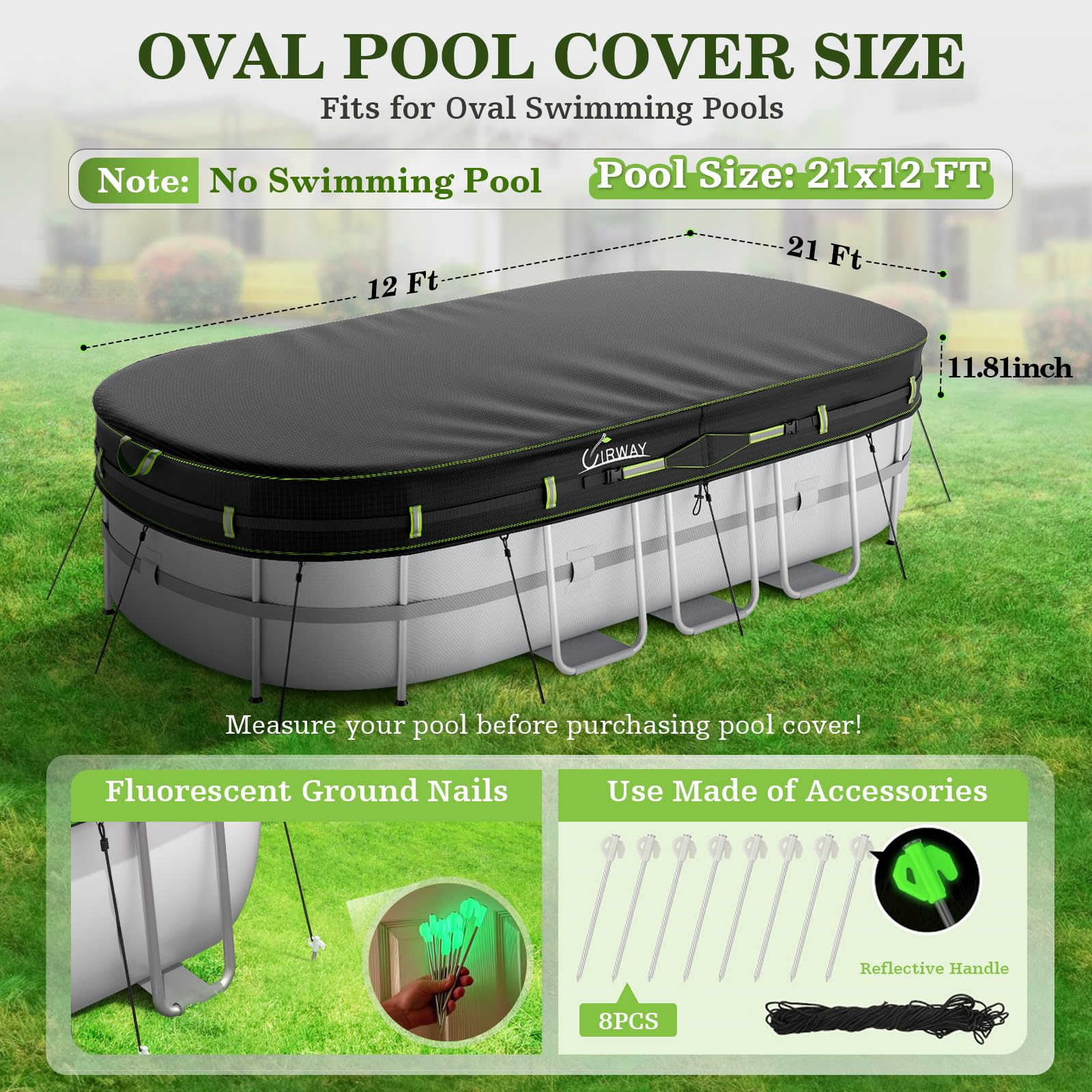 Close-up of UIRWAY Winter Oval Pool Cover reflective strips