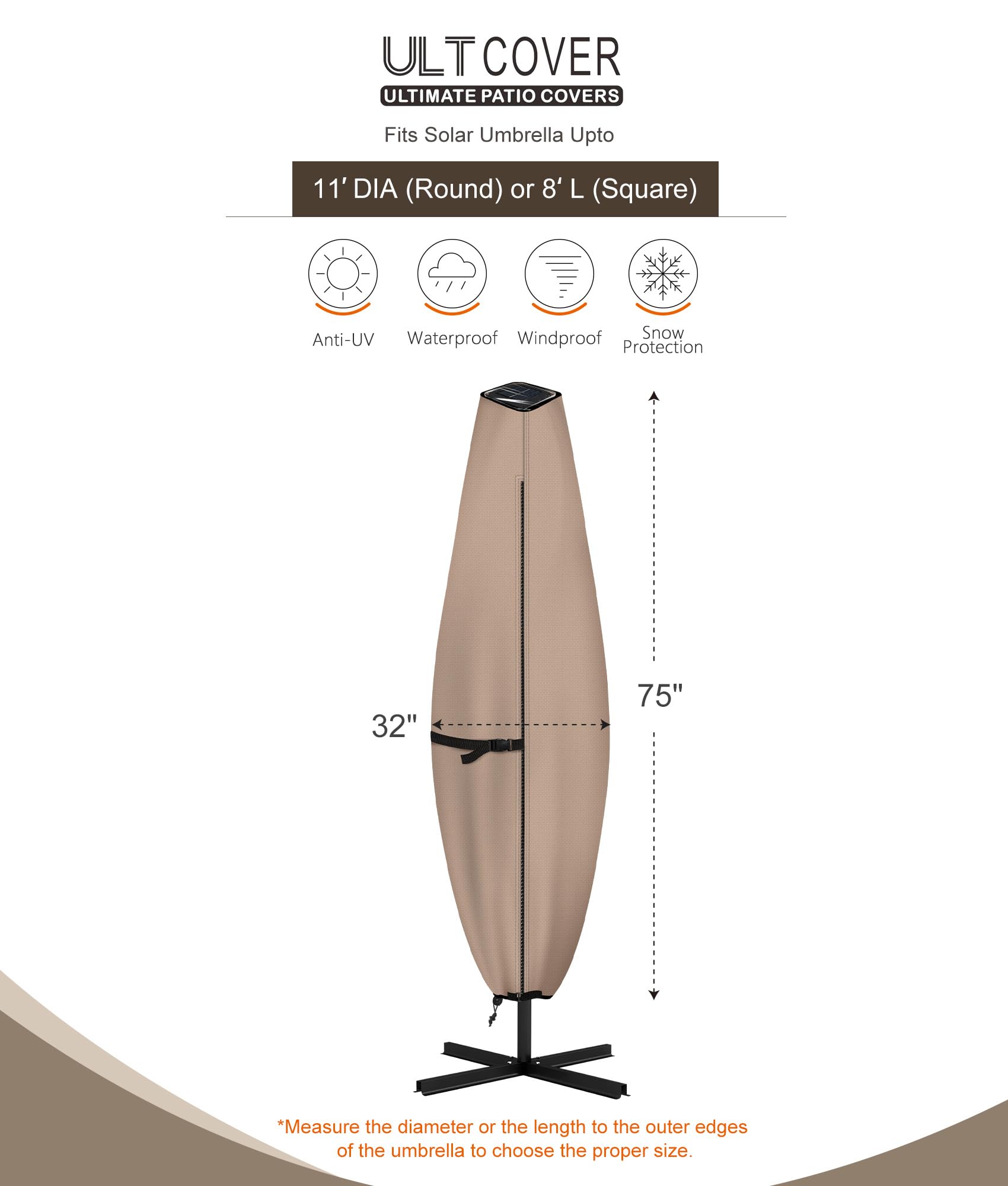 Close-up of ULTCOVER Umbrella Cover zipper and pole