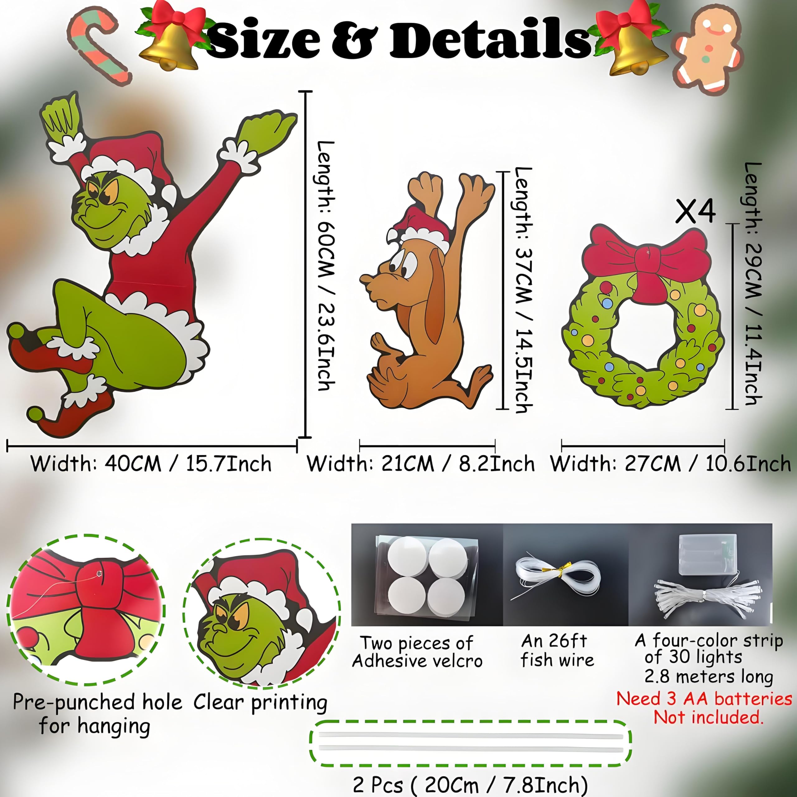 Close-up of ULTHOOL Christmas fence peeker signs showing their size