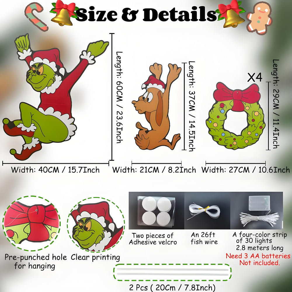 Close-up of ULTHOOL Christmas fence peeker signs showing their size