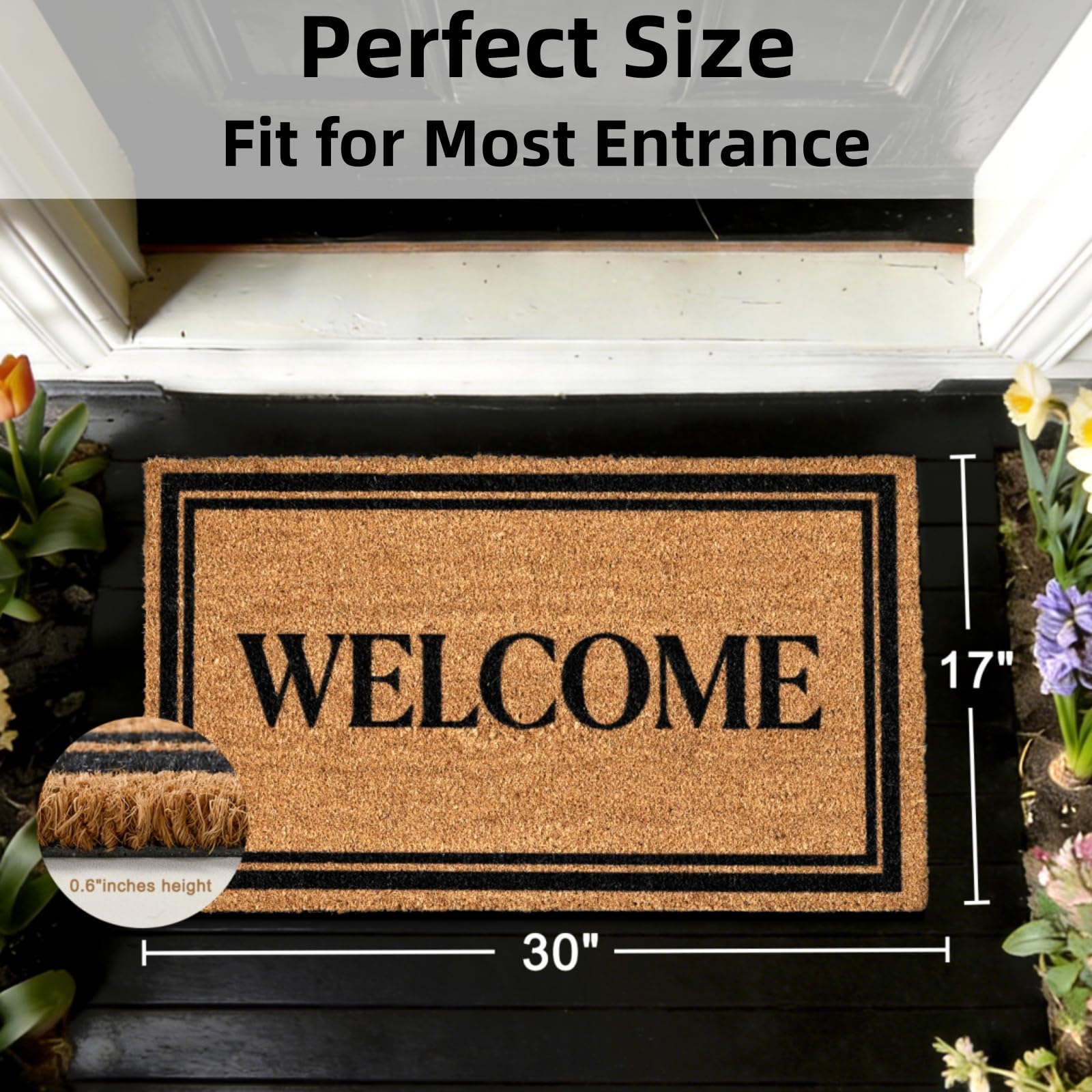 Close-up of ULTSOFE Natural Coir fibers on welcome mat