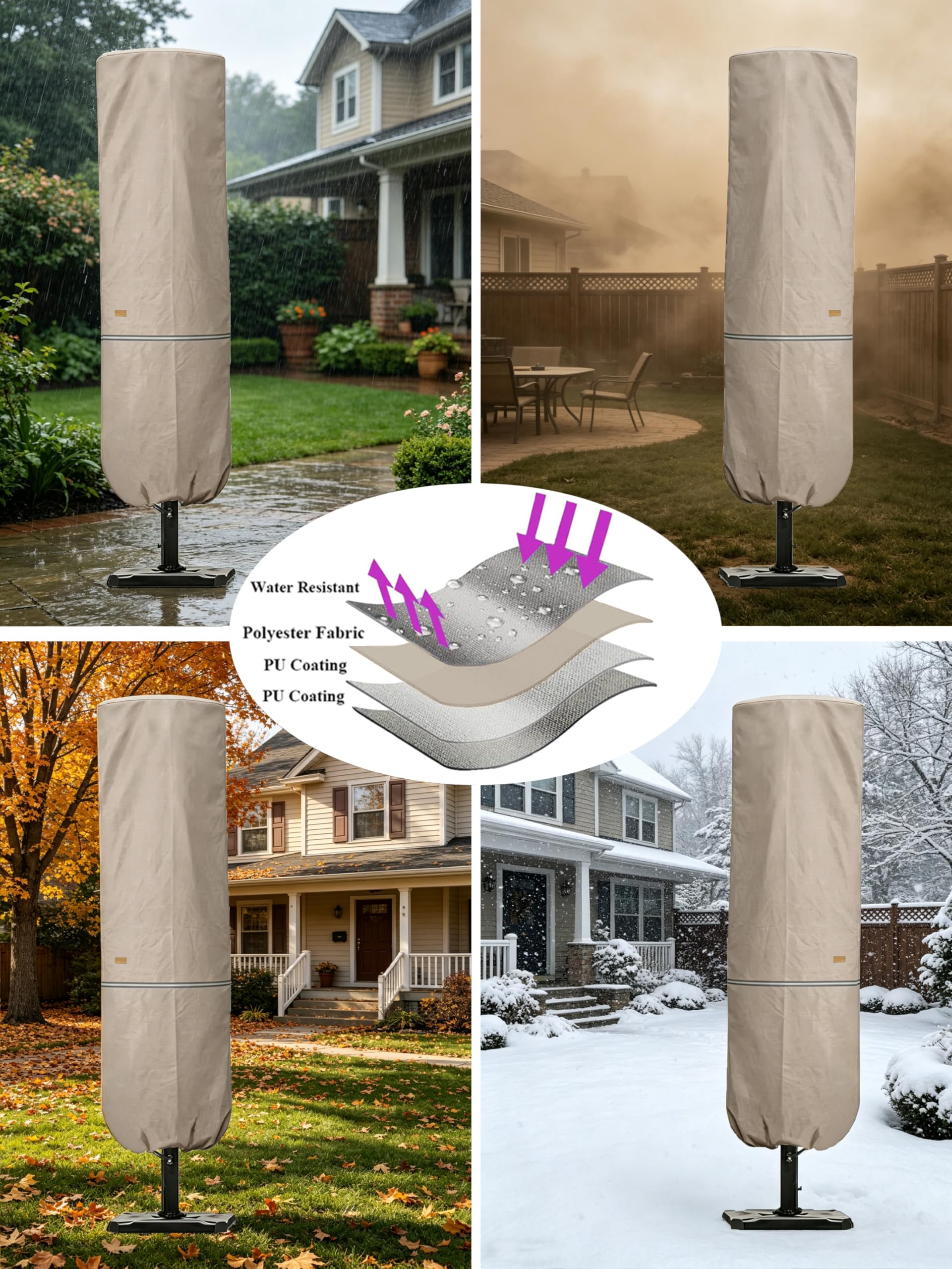 Close-up of umbrella cover's double-stitched edges