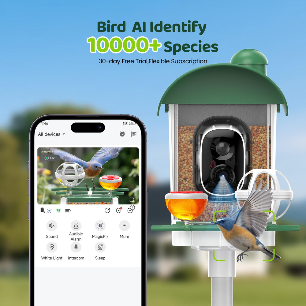 Close-up of UMOCUOY Bird Feeder's 2K camera lens
