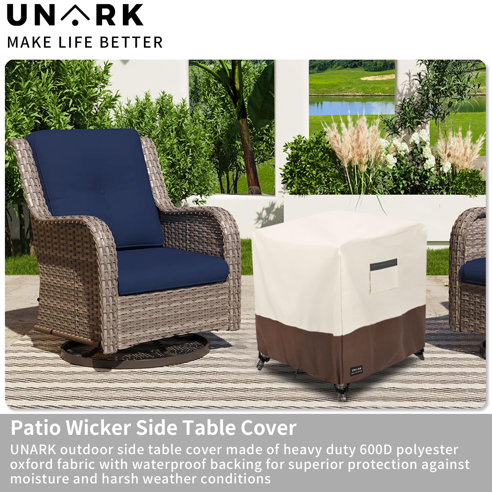 Close-up of UNARK Patio Wicker Side Table Cover material