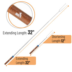 Close-up of UNCO roasting stick with dual prongs and protective tips