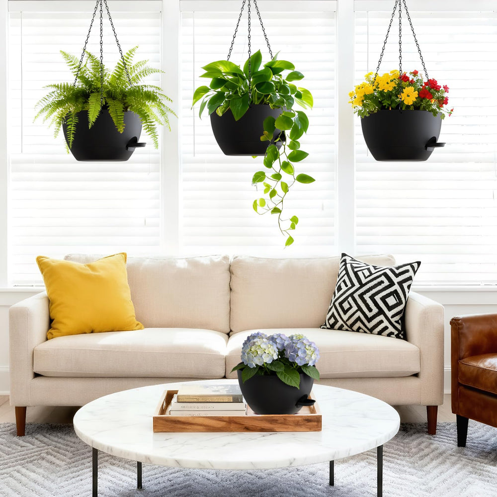 Close-up of UOUZ 10-inch self-watering planter with tray