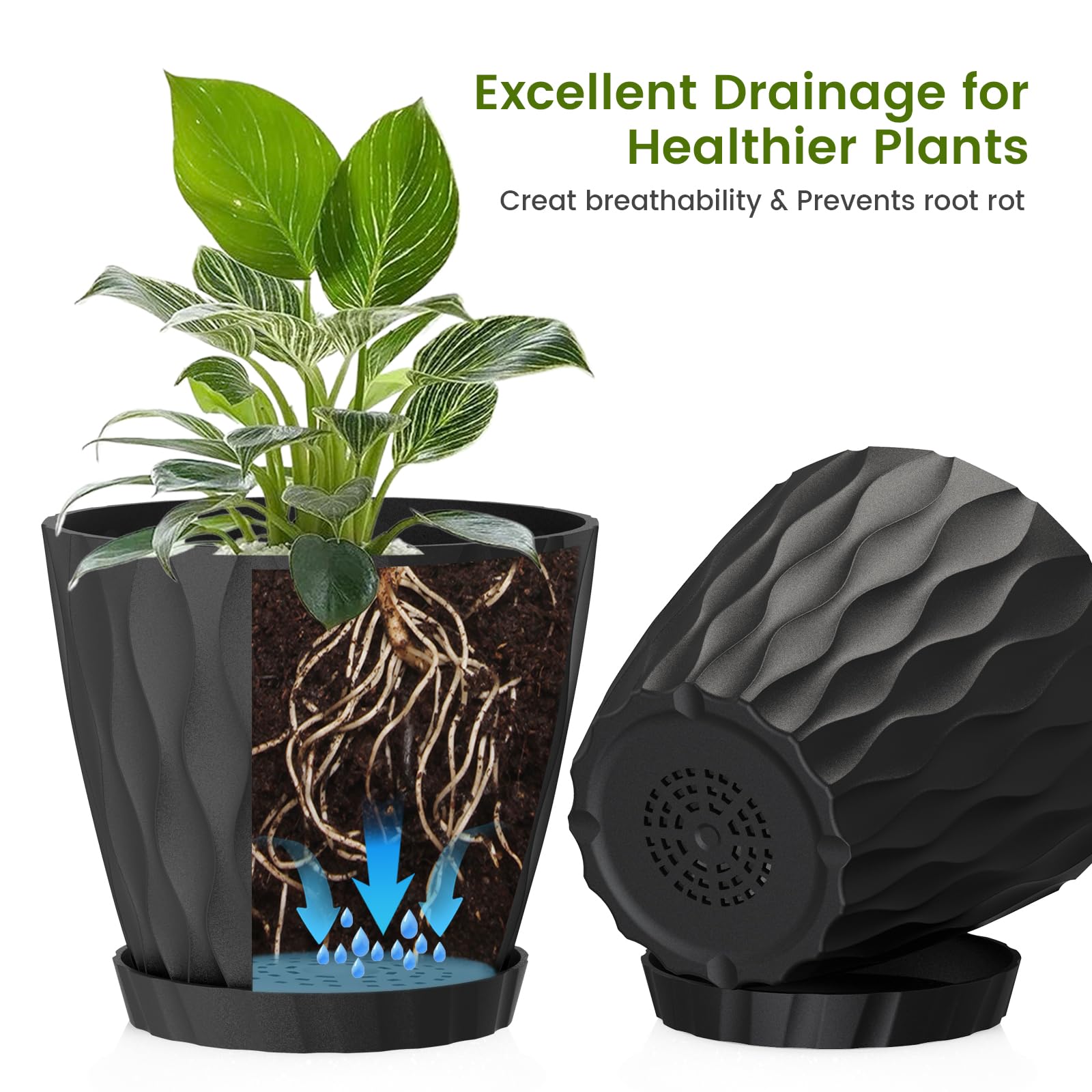 Close-up of UOUZ plant pot drainage holes and tray