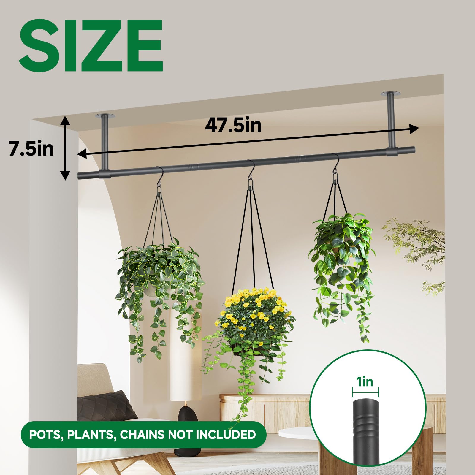 Close-up of Uoveya Hanging Planters Rod metal finish
