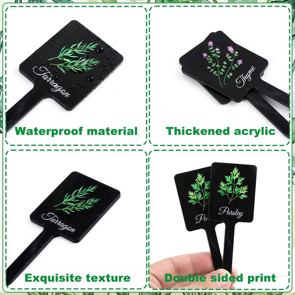 Close-up of UPINS plant labels showing printed herb names