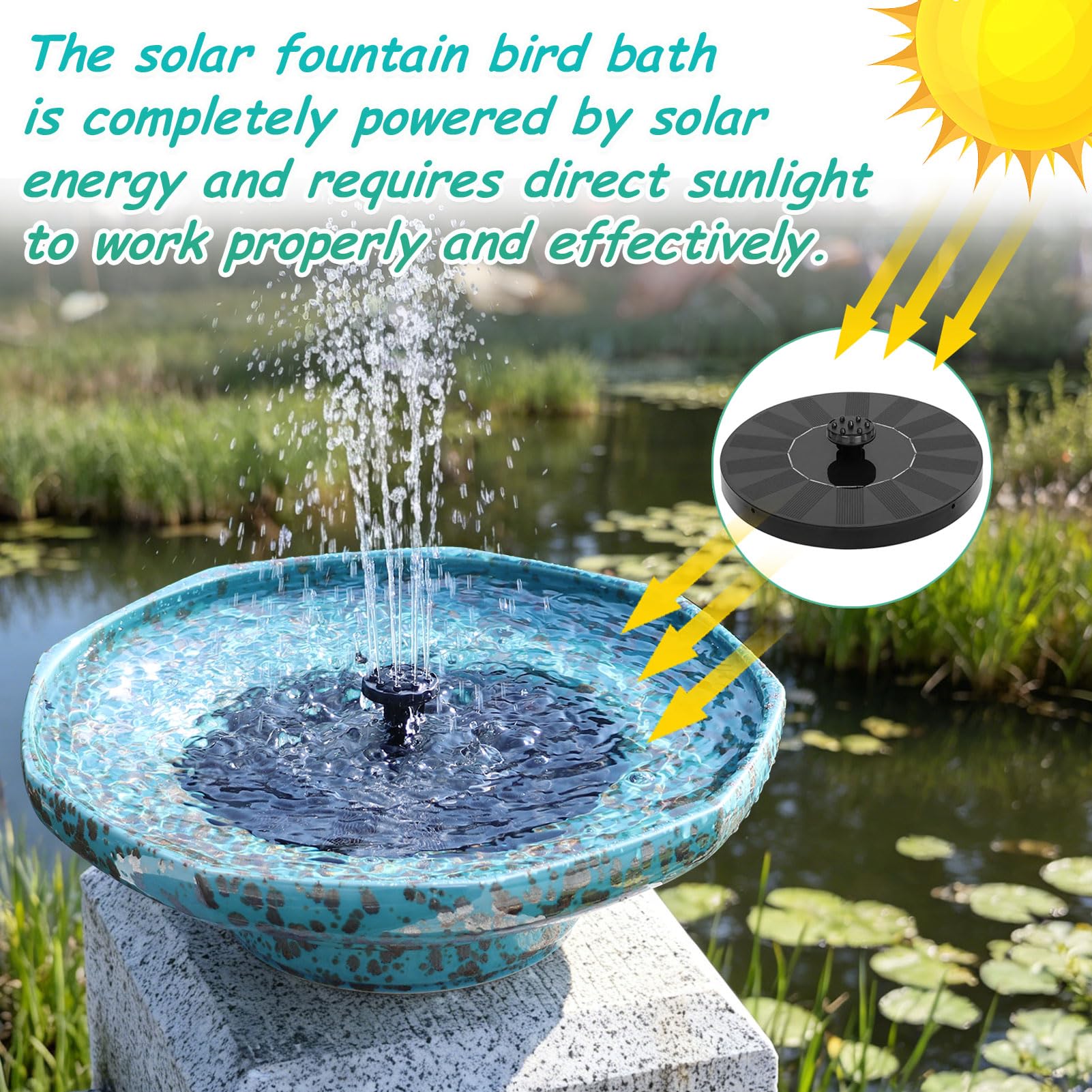 Close-up of UPSJYJ solar fountain feature