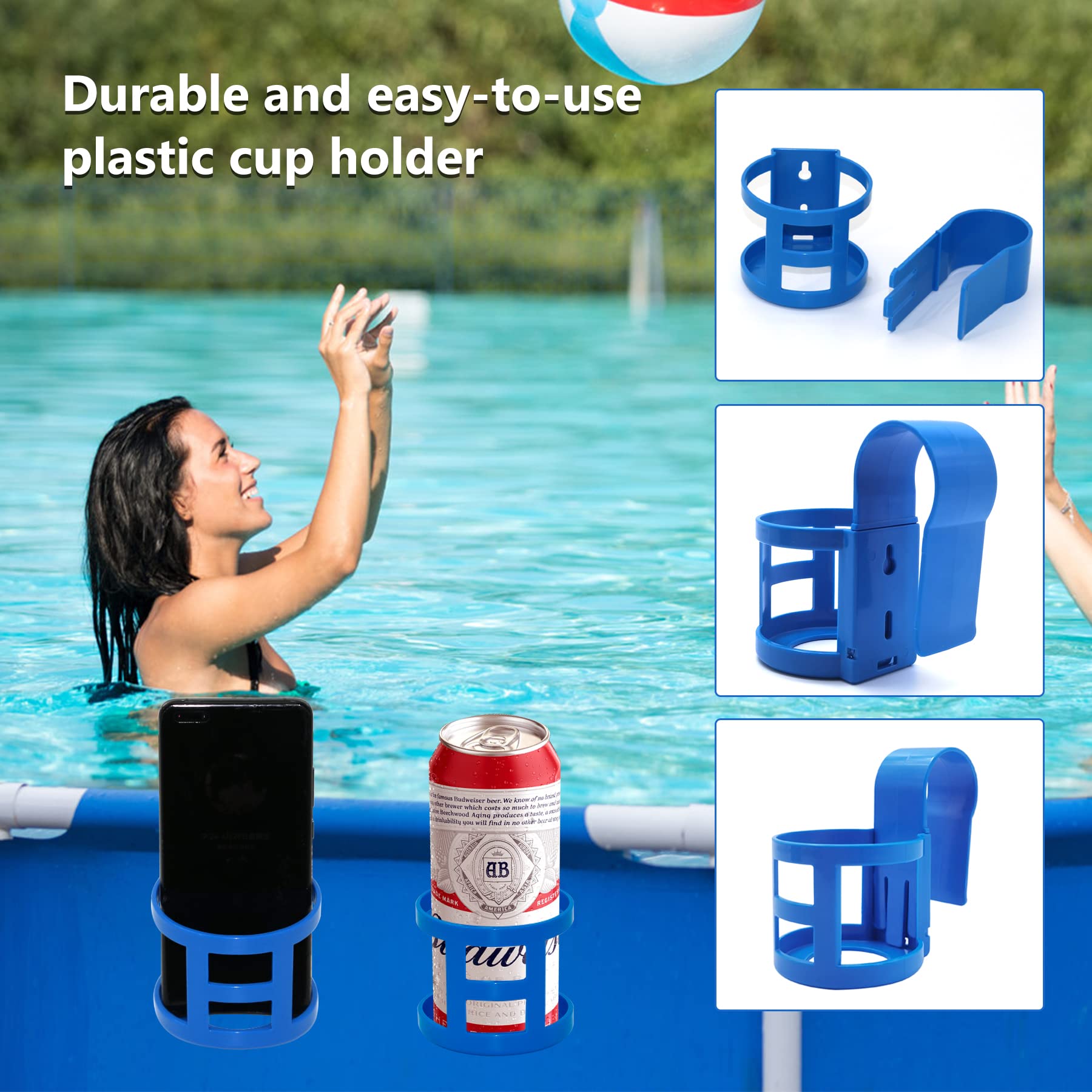 Close-up of UQOOQFA cup holder clipped to pool bar