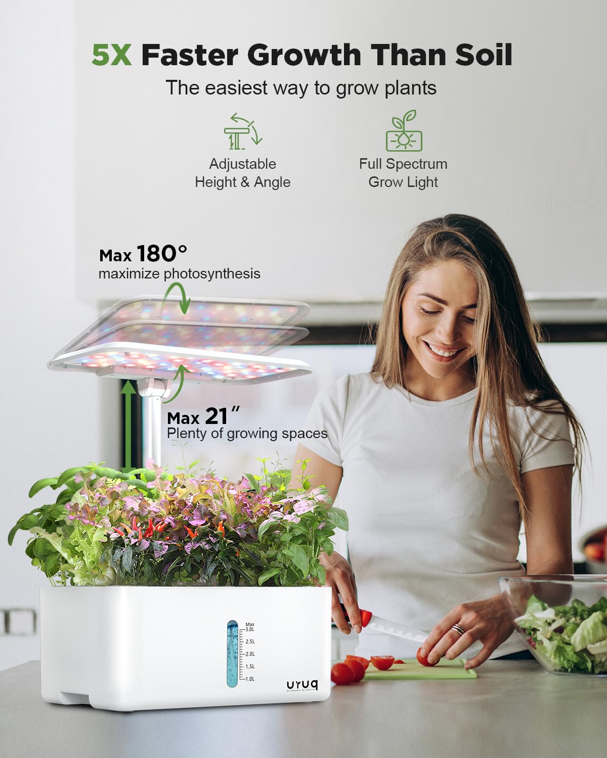 Close-up of URUQ hydroponics system LED grow light panel