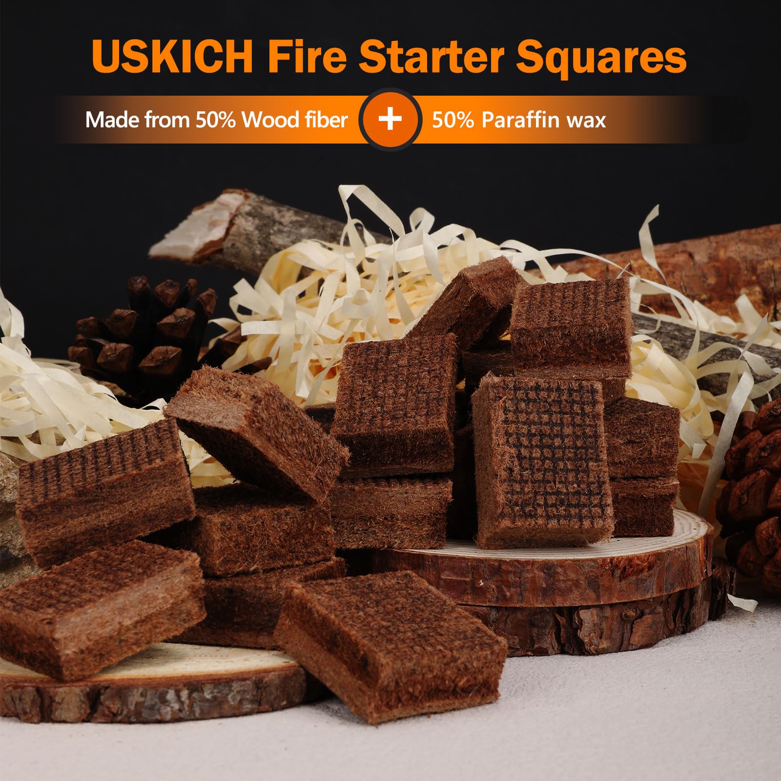 Close-up of USKICH Fire Starter Square cube