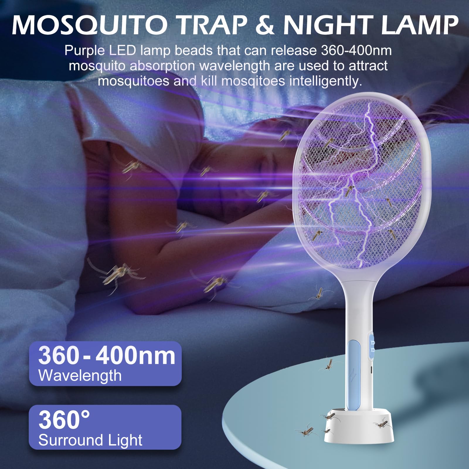 Close-up of VANELC Bug Zapper showing 3000-volt mesh safety features