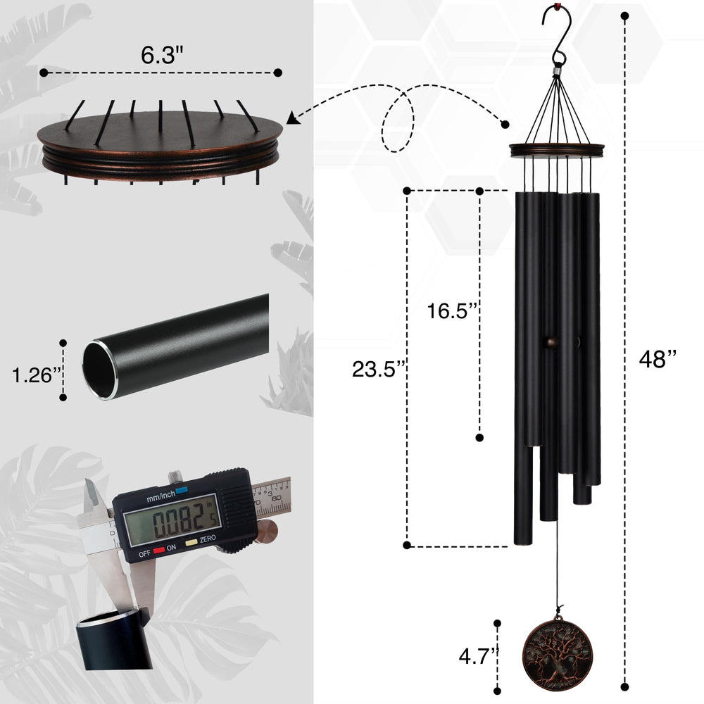 Close-up of Vanquer Wind Chimes aluminum tubes, showcasing deep tone