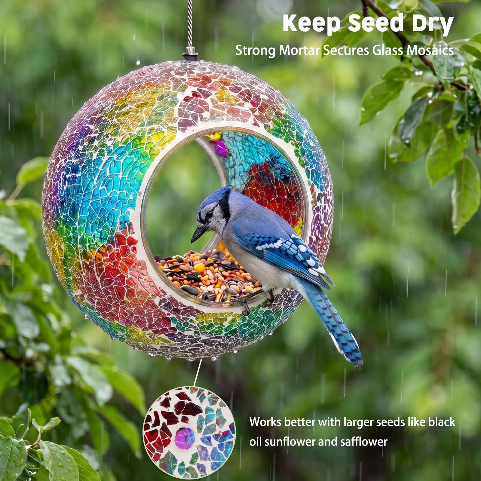 Close-up of VCUTEKA Bird Feeder showing mosaic details