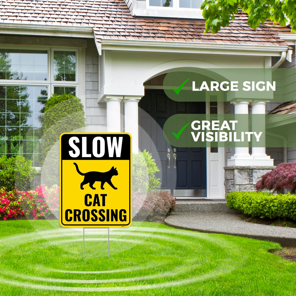 Close-up of Venicor Cat Crossing Sign showing vibrant colours
