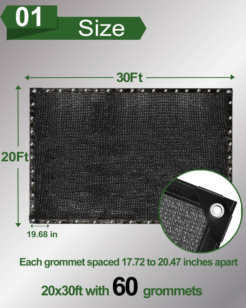 Close-up of vensovo shade cloth grommet and corner