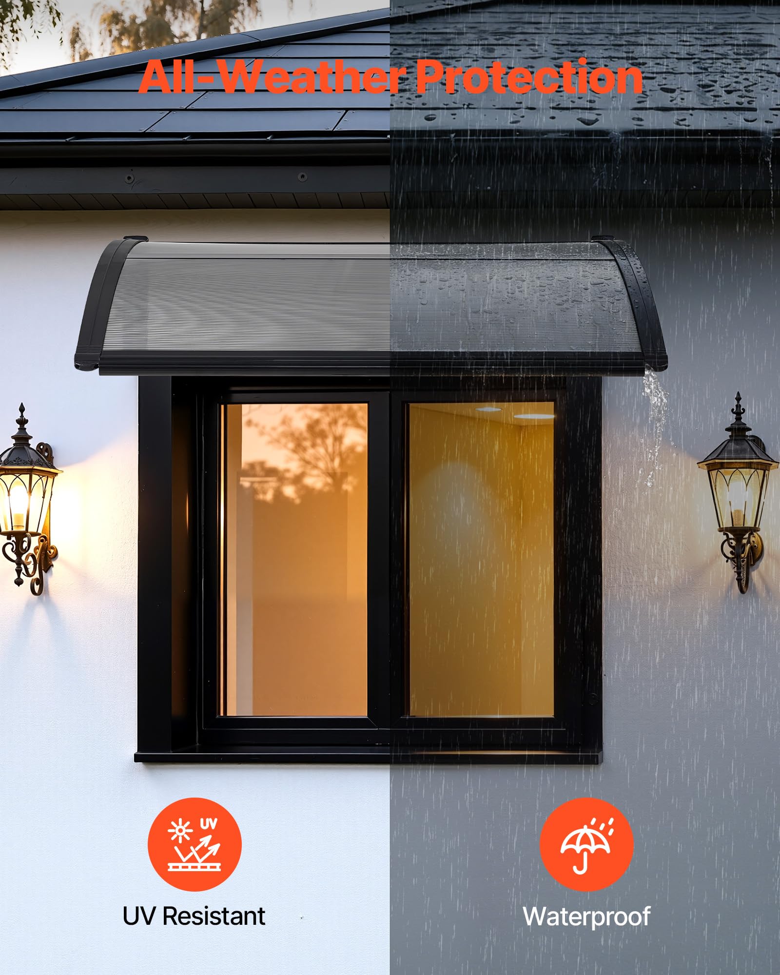 Close-up of VEVOR Door Awning drainage design