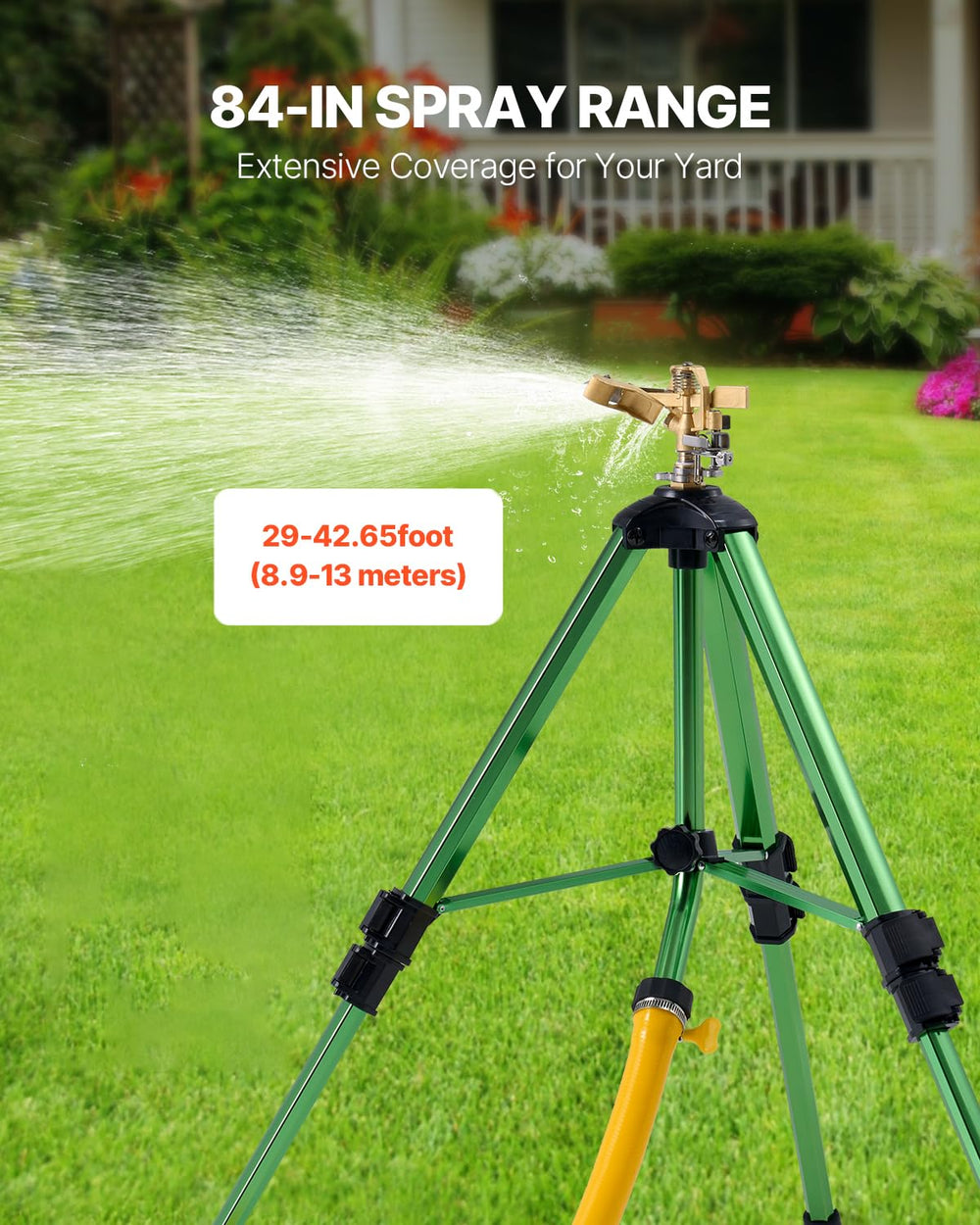 Close-up of VEVOR Impact Sprinkler brass head and adjustable features