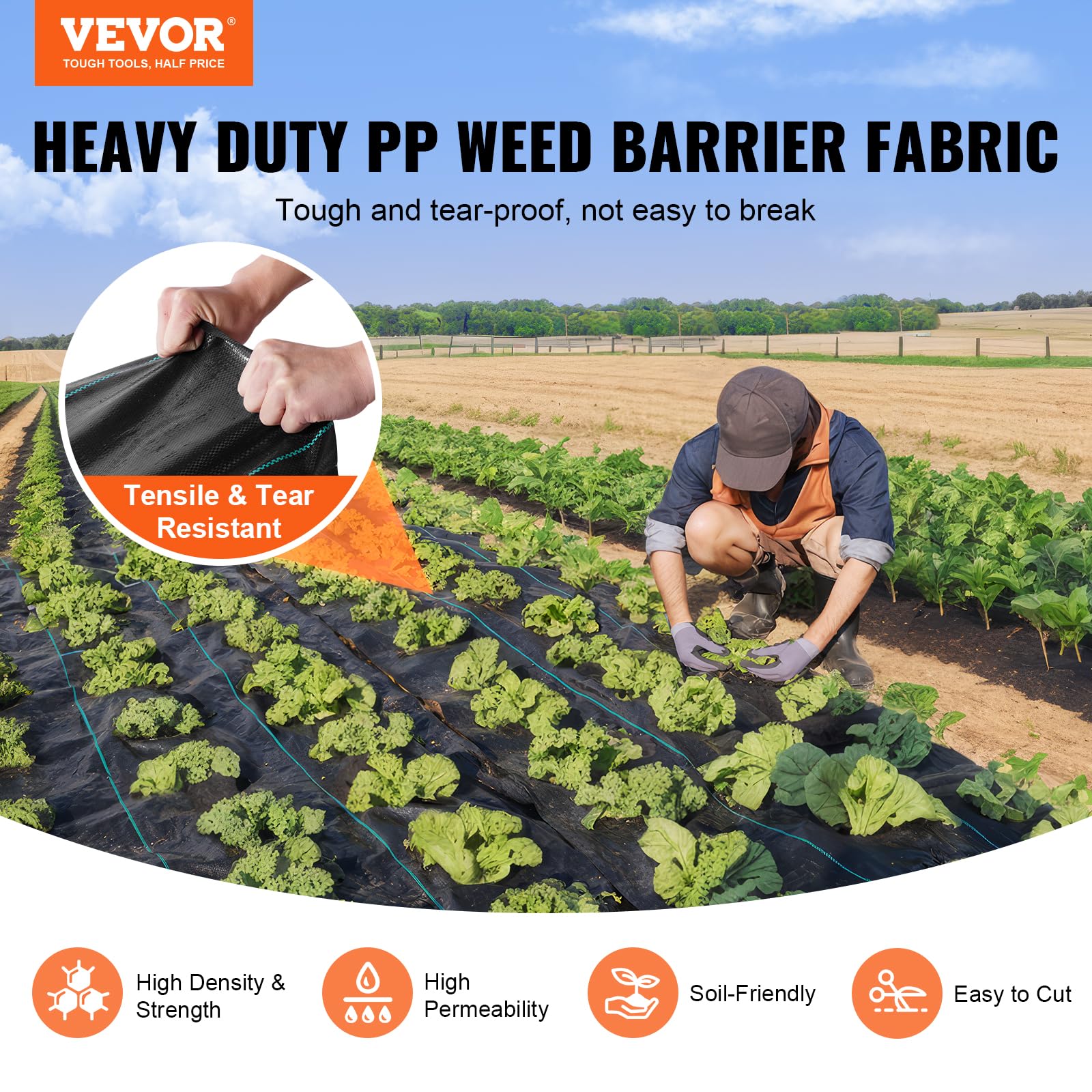 Close-up of VEVOR weed control fabric showing smooth edges