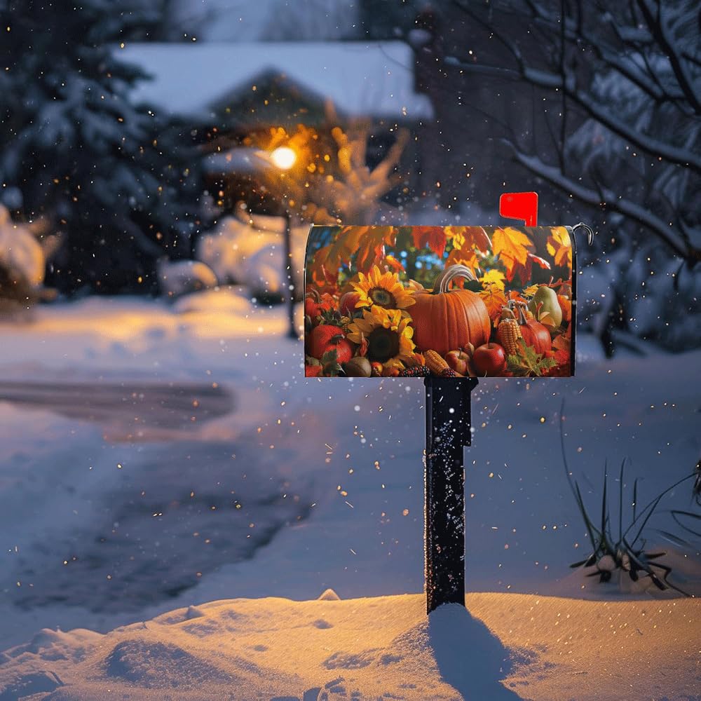 Close-up of vibrant pumpkin design on Fall Mailbox Cover
