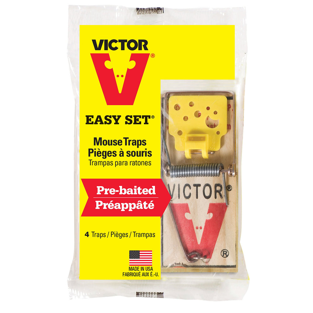 Close-up of Victor Easy Set Mouse Trap pre-baited cheese pedal