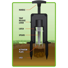 Close-up of Victor mole trap's trigger mechanism
