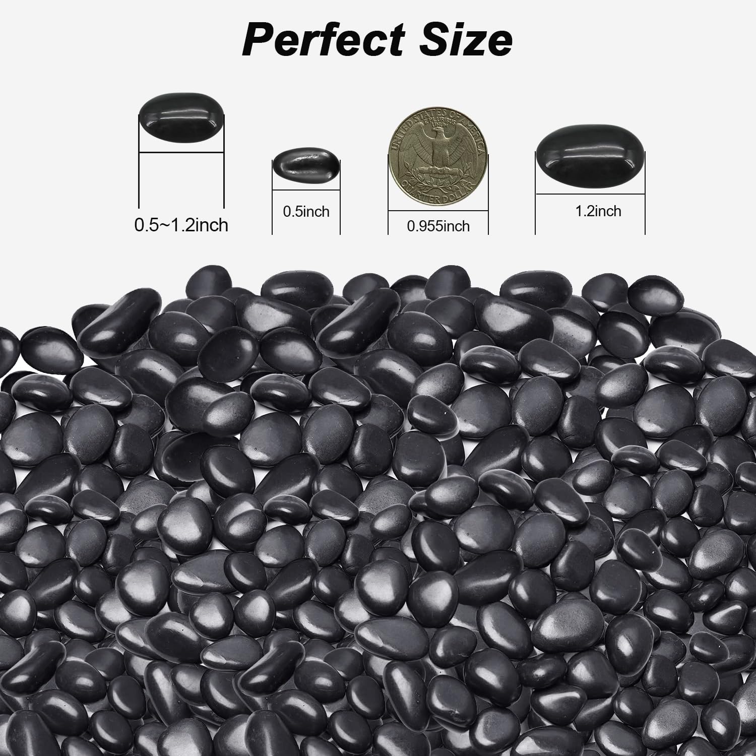 Close-up of Virekm black decorative stones